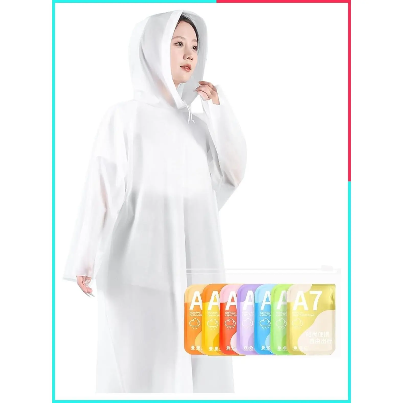 Disposable Rain Ponchos with Drawstring Hood for Adults - Emergency Raincoat for Travel, Camping, Hiking