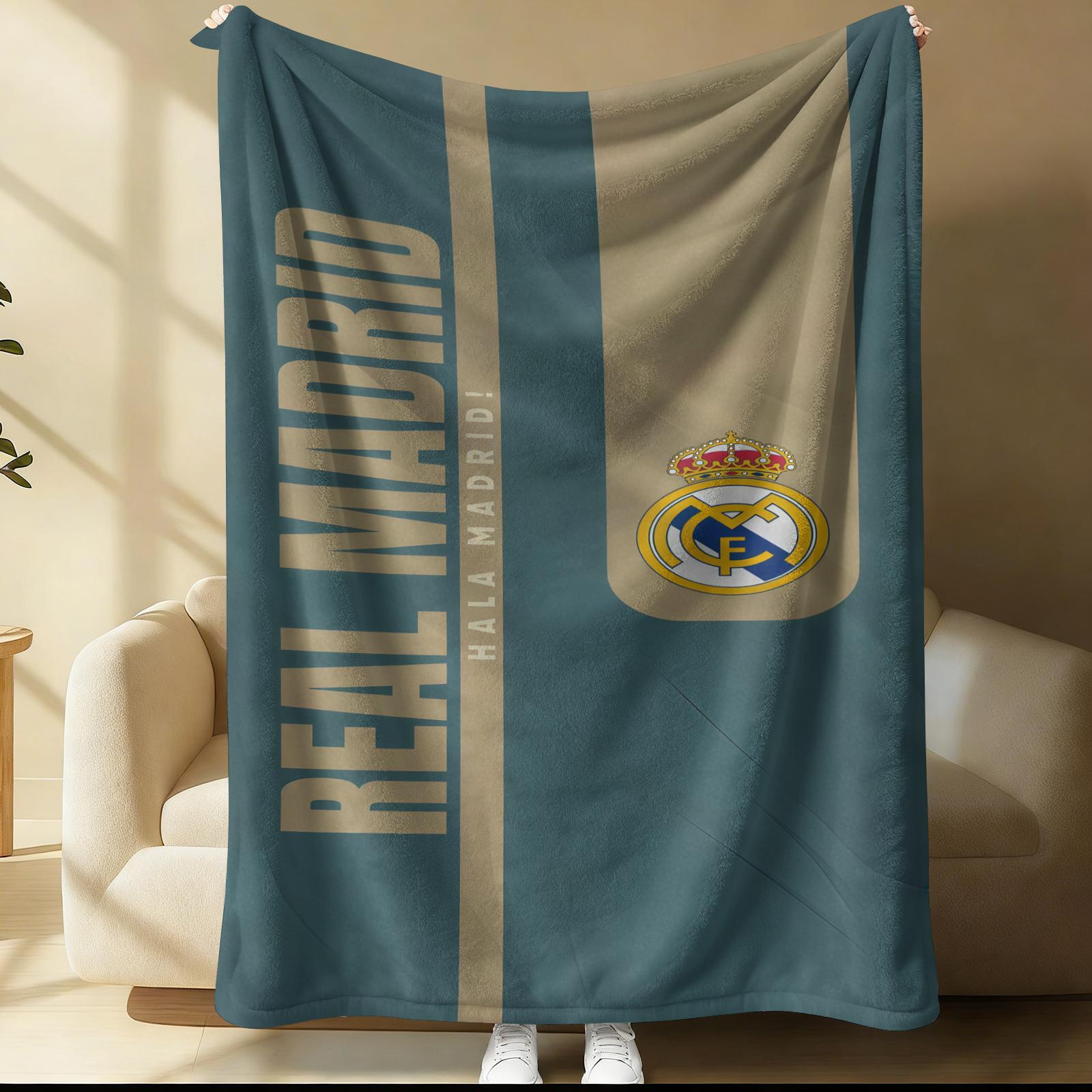 Real Madrid Themed Blanket, Suitable For Daily, Festival, And Birthday Gifts For Children And Adults. 1 Piece Of Soft, Warm, Lightweight Single-Sided Printed Plush Blanket, Suitable For Bed, Sofa, Car, And Room Decoration