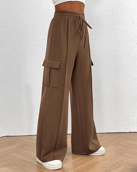 Plus Size Fleece-Lined Sweatpants for Women – High Waist Wide Leg Joggers with Pockets, Cozy Lounge Pants for Fall & Winter