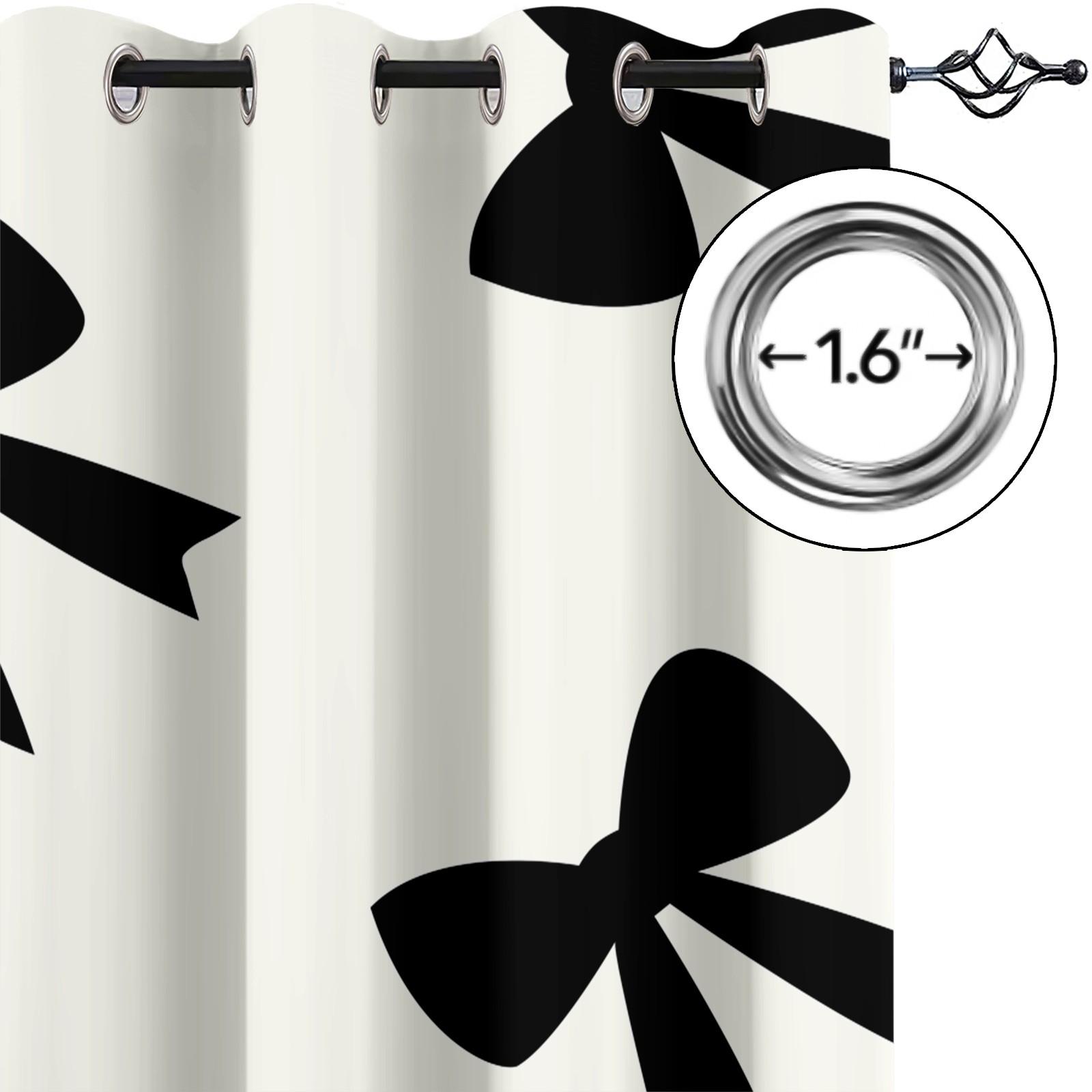 2Pcs 80% Blackout Bow Print Curtains, Minimalist Heart-Accented Window Drapes for Bedroom & Living Room, Sweet Gift for Girls