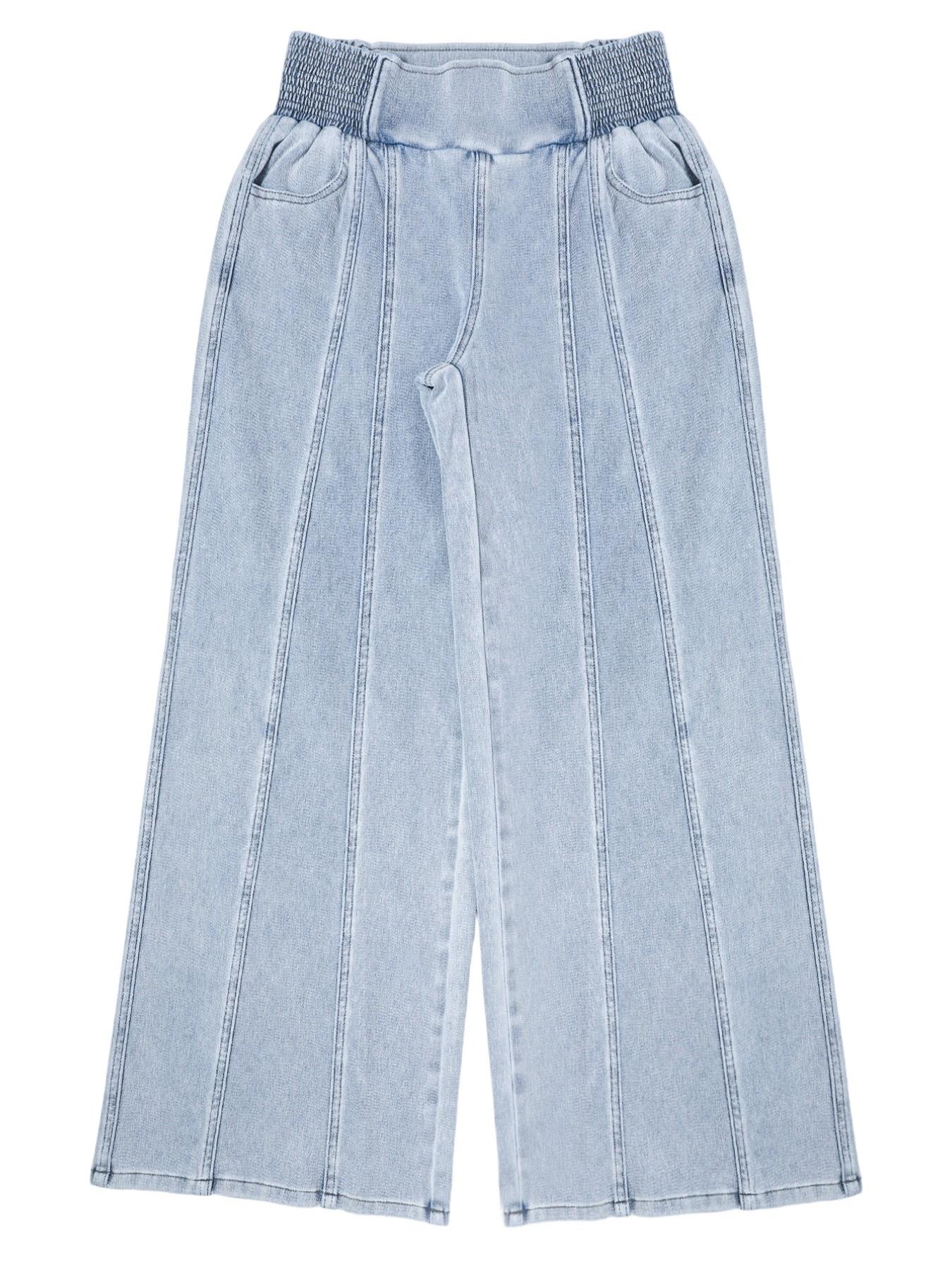 Women Shirred Elastic High Waist Wide Leg Oversized High Waisted Denim Jeans, 4 Way Stretch Light Wash, Casual Baggy Loose Floor Length Trousers with Pockets, Summer Streetwear