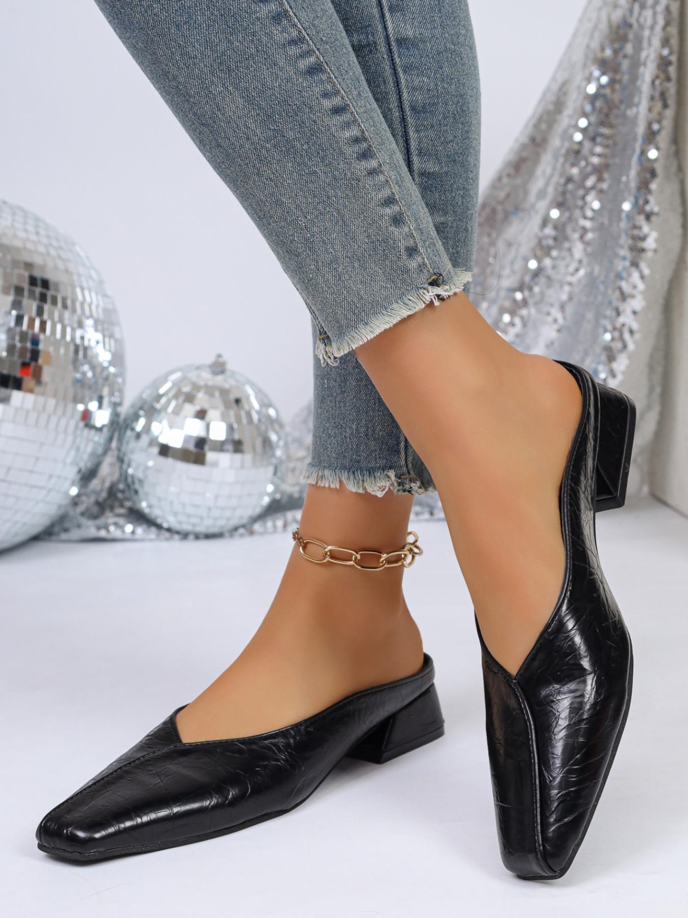 2026 Summer Woven Square Toe Low Block Heel Pumps for Women, Textured V-Cut Slip-On Shoes, Casual & Office Wear