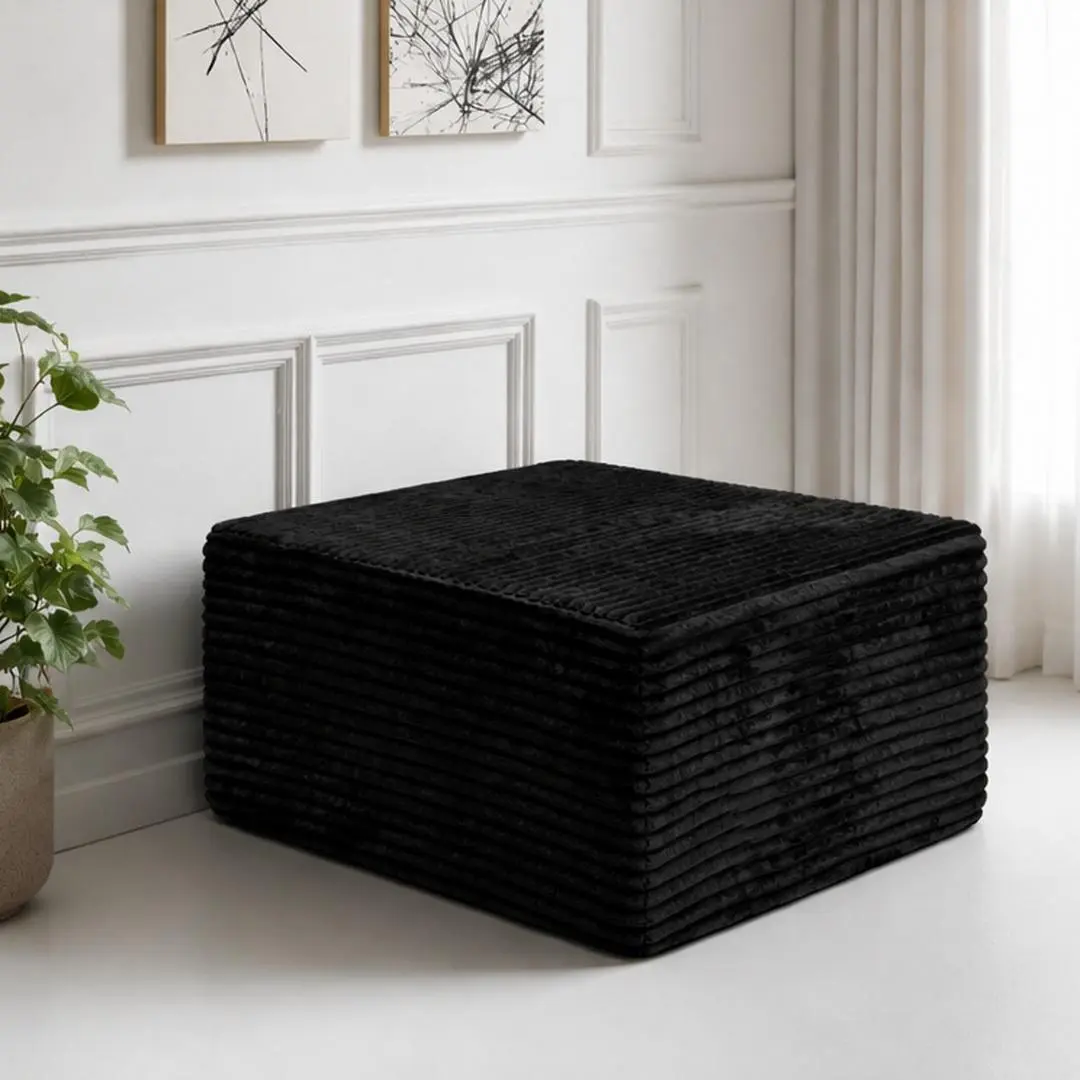 Modern L-Shape Sectional Sofa with Reversible Chaise, Black Corduroy Upholstery, Foam Fill, No Assembly, for Living Room