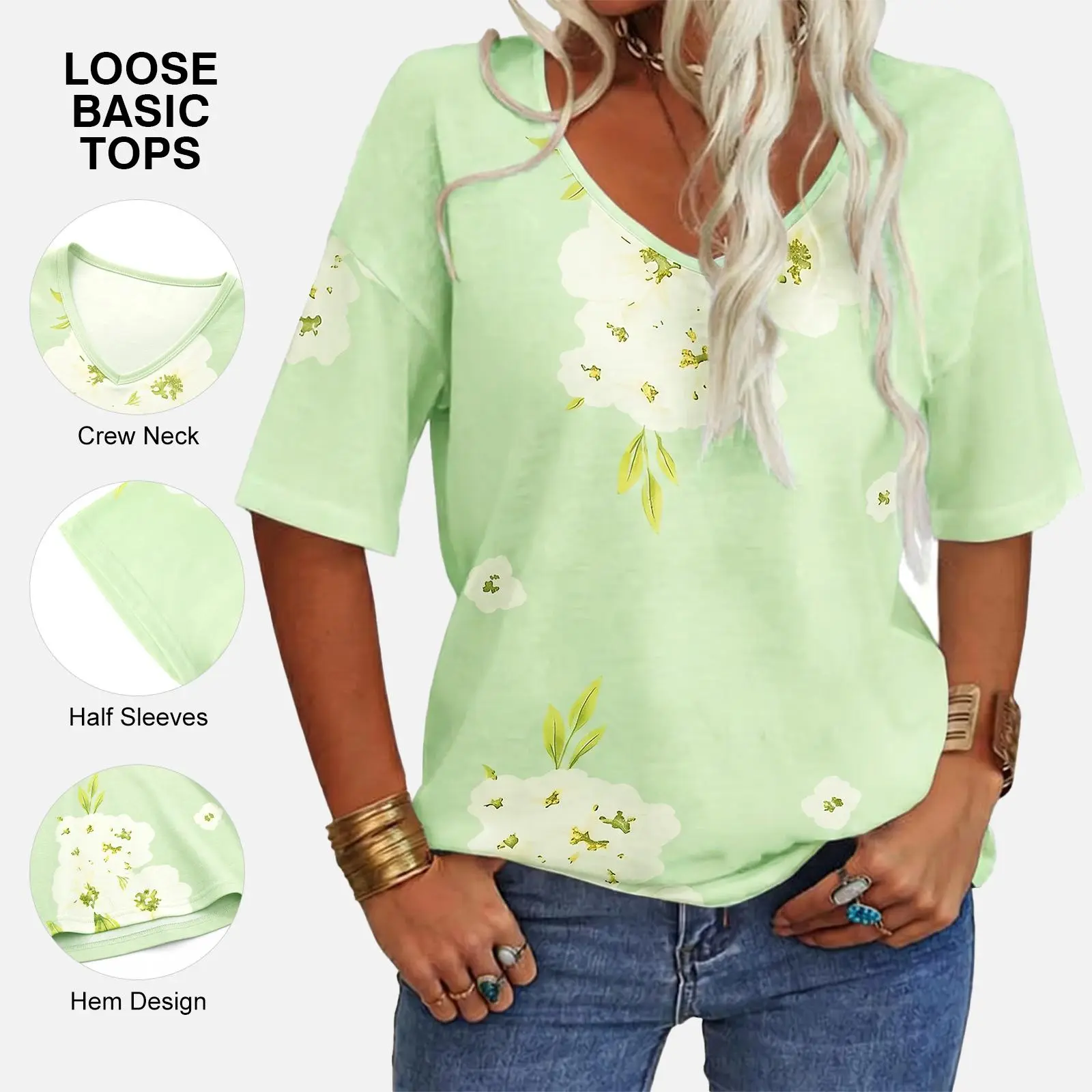 Imily Bela Women's  Soft V Neck Tee Half Sleeve Lightweight Flowers/Dots/Leopard Print Fit Shirt Minimalist Top  Casual Comfortable Simple Womenswear shirts