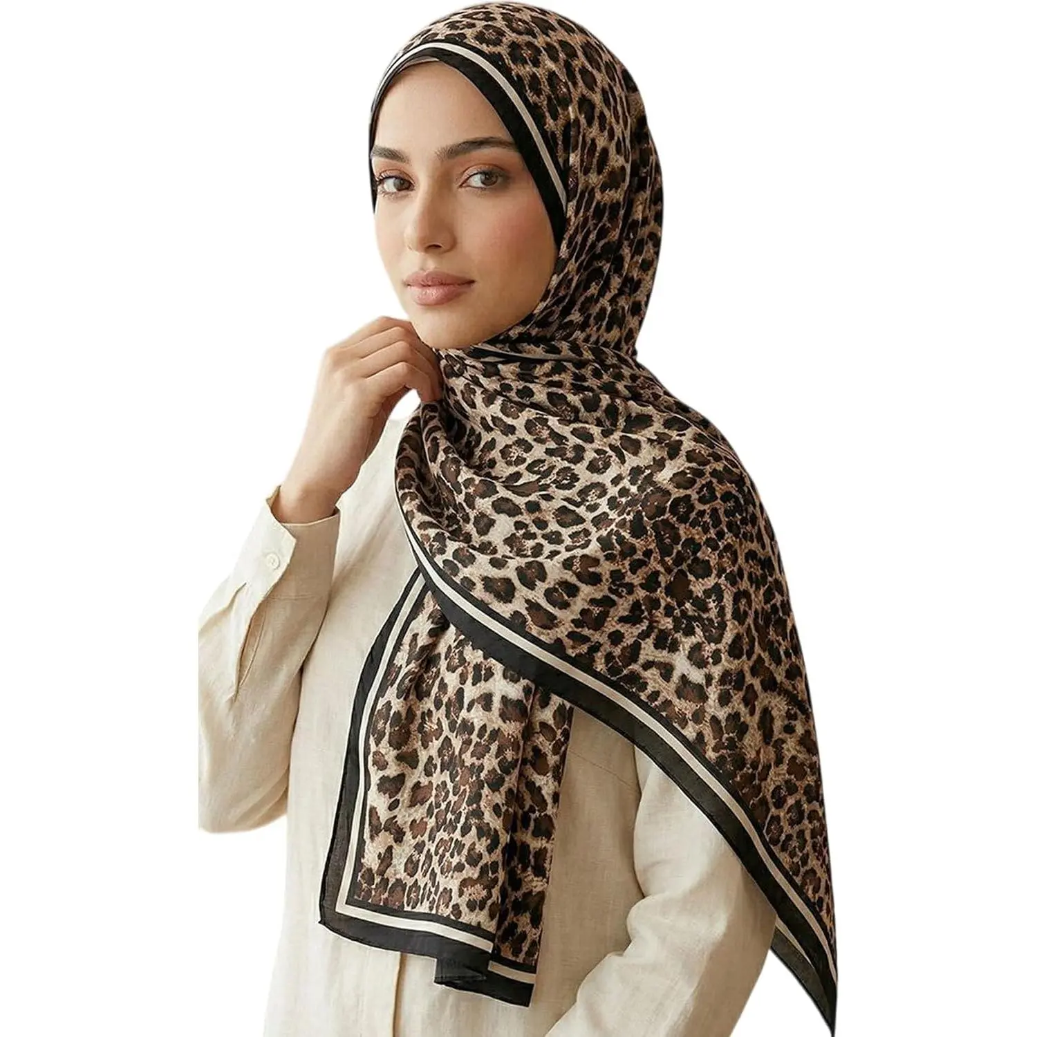 Leopard Print Satin Shawls and Wraps for Women  Hijab Scarf Beach Long Scarves Sunscreen Lightweight  Shawl