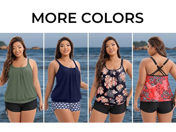 Aqua Eve Plus Size Tankini with Shorts Two Piece Swimsuits for Women Blouson Tummy Control Bathing Suits