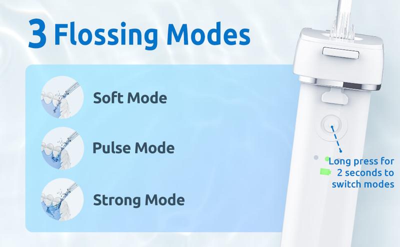 Water Flosser Mini Cordless Portable Oral Irrigator with 3 Modes, IPX7 Waterproof for Home & Travel Use - Waterfloss Teeth Cleaning Machine Lightweight