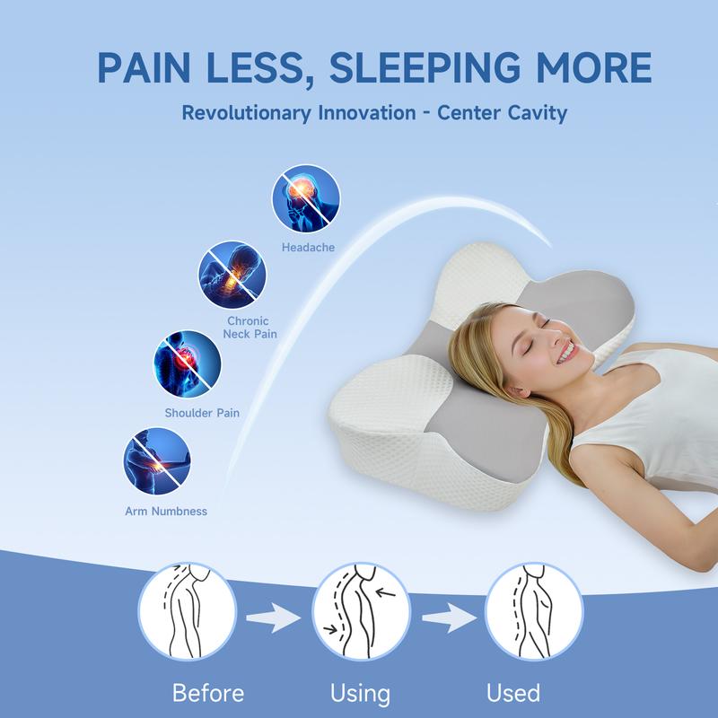 Z-HOM Cooling Ergonomic Neck Pillow Adjustable Memory Foam Cervical Support for Side Back Stomach Sleepers CertiPUR-US Certified OEKO-TEX Approved Breathable Cover Washable Durable Core