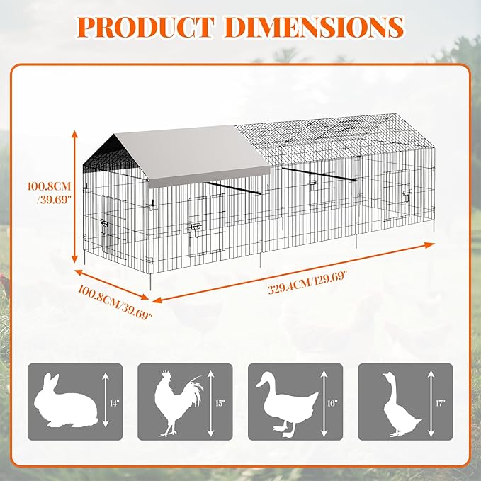 Metal chicken coop, chicken enclosure for garden, weatherproof, door & latch, stable poultry house, outdoor enclosure for chickens, small animals, plants