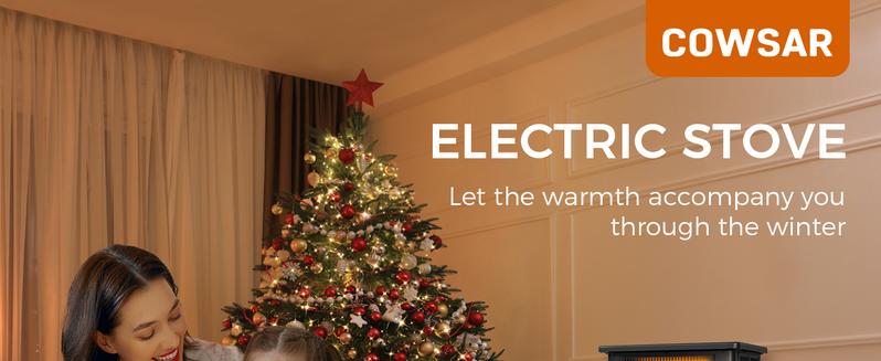 COWSAR Electric Fireplaces, 1500W Infrared Electric Stove Heater, Efficient Heating, 3D Realistic Flame, Remote Control, 8H Timer, Freestanding Stove for Living Room Bedroom Indoor Use, 5100 BTU