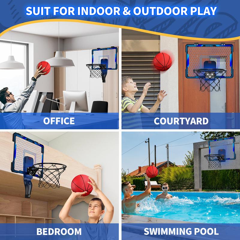 Mini Basketball Hoop Indoor with Electronic Scoreboard and 3 Modes,Inside Basketball Hoop Over The Door with Colorful LED Lighting Toy Basketball Gifts for Boys Girls Teens Adults