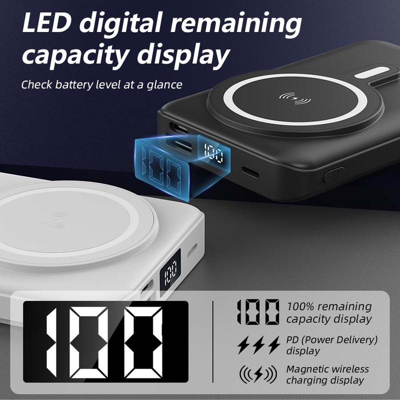 Magnetic Power Bank, 10000mAh Foldable Wireless Portable Charger with USB-C Cable, 3 Ports, LED Display, Compatible with Mag-Safe Battery Packs, 22.5W PD Fast Charging, Compatible with iPhone 16/15/14/13/12 Pro/Pro Max/Plus/Mini