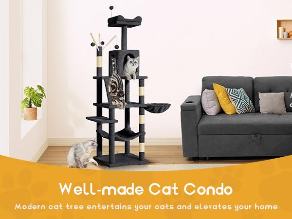 DWVO 72'' Cat Tree with Litter Box Furniture Hidden Enclosure Modern Cat Condo Tower for Kitten, Cat