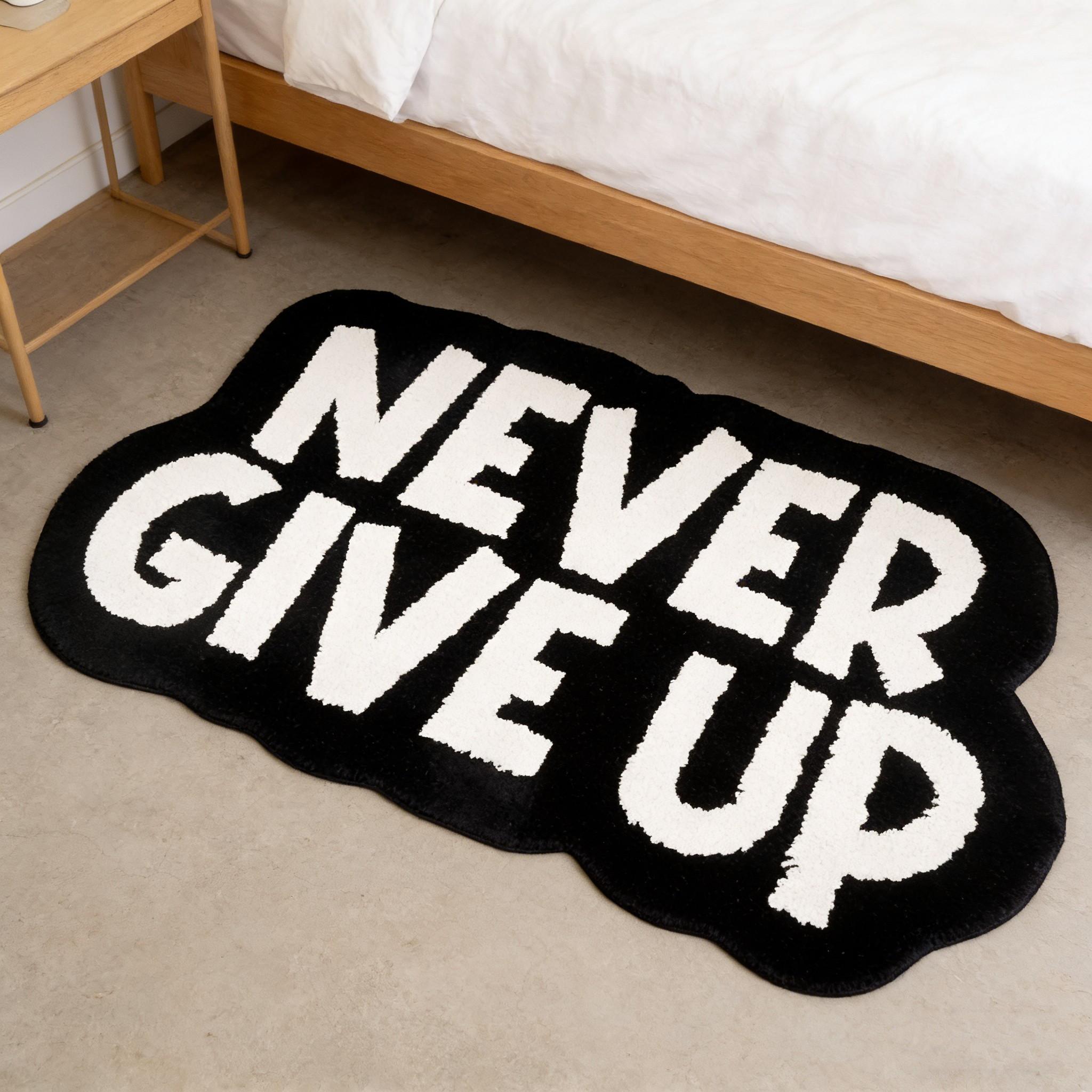 Never Give Up Cloud Shape Carpet, Inspirational Letter Rug, Soft Touch, Multi-Size, Easy Clean, Non-Slip, Living Room Bedroom Decor