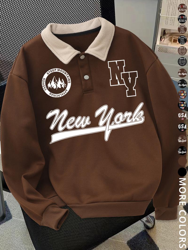 Men's Y2K Autumn Winter Thickened Retro British Style Aesthetic Lamb Wool Collar Polo Shirt, Unisex Casual Fashion, All Seasons Wear