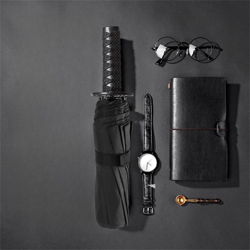Samurai Sword Design Foldable Umbrella, 1 Count Portable Windproof Umbrella, Durable Foldable Umbrella for Outdoor Travel, Wind Resistant Umbrella