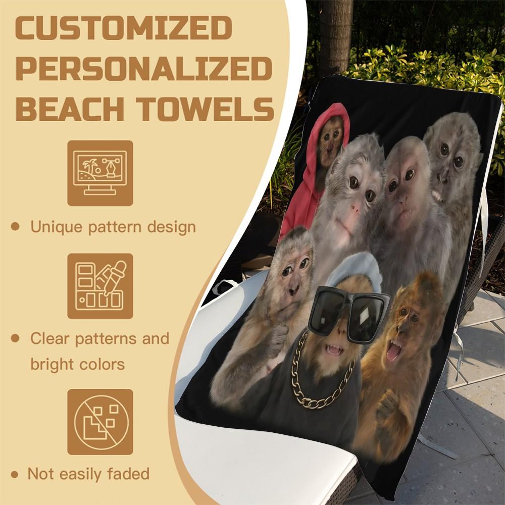 Trending Fun Monkey Adult Beach Towel, Trendy Cool Print Design, Lightweight Quick-Dry Towel, Suitable for Poolside, Vacation, Travel, and Outdoor Summer Use, Lightweight, Quick-Drying