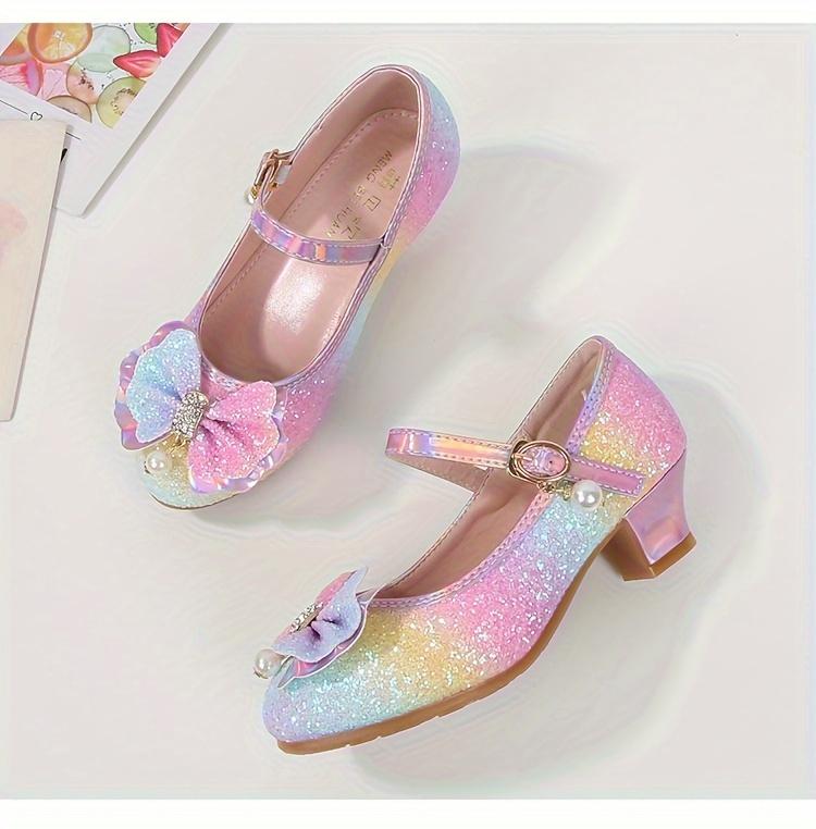 Princess Elsa Themed Girls Crystal Flat Shoes Spring Autumn 2026 New High Heeled Performance Shoes for Little Girls