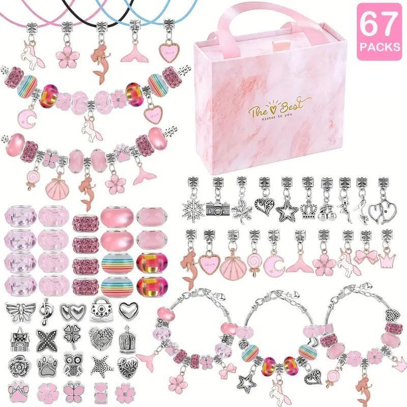 67-Piece DIY Mix Beads Bracelet Kit for Girls Aged 6-10, Includes Jewelry Making Supplies & Portable Box, Perfect Birthday Gift Idea