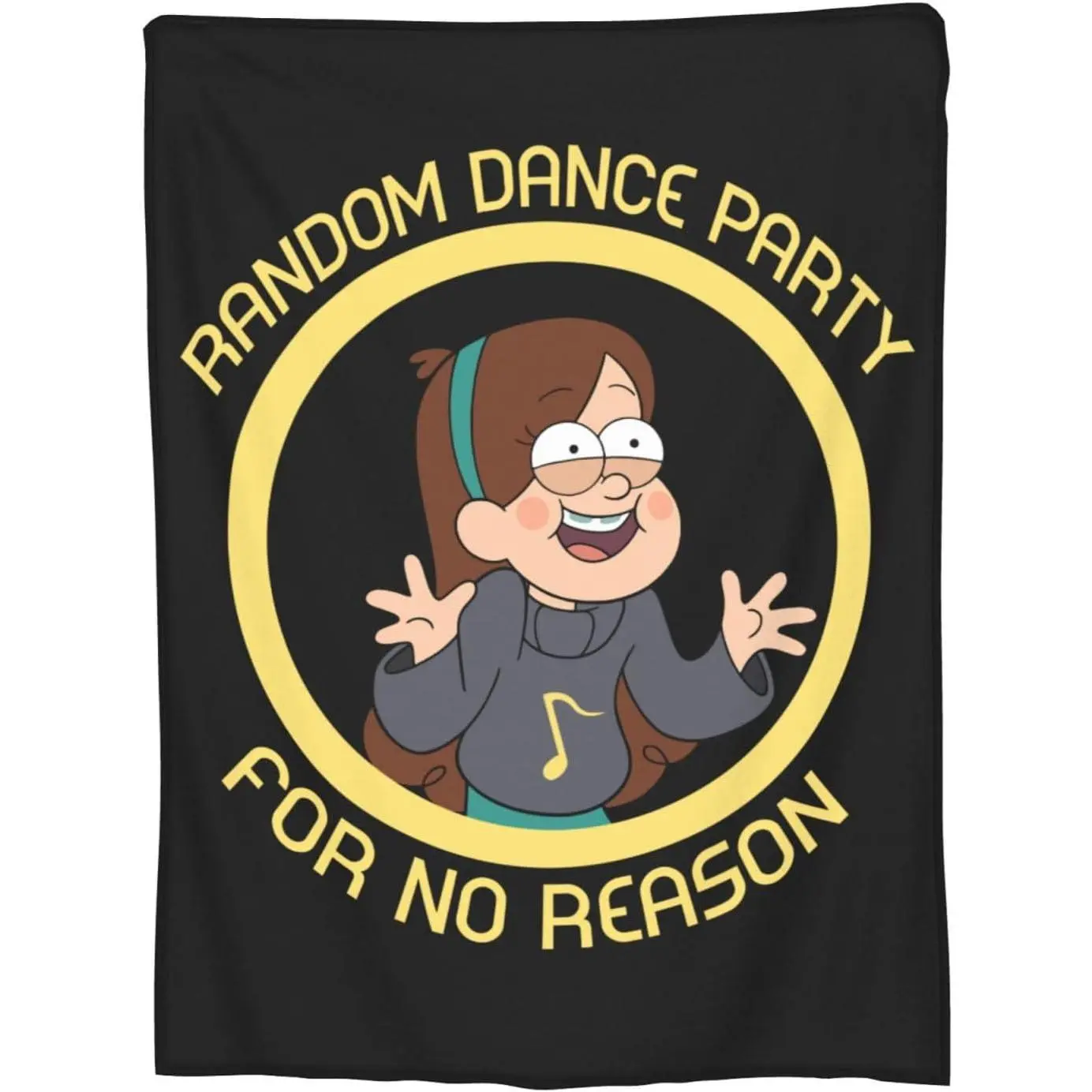 Random Dance Party Circle Cartoon Flannel Throw Blanket, Black Base Yellow Letter Music Theme Soft Fleece Blanket, Lightweight Blanket For Sofa Bed & Cartoon Fans Gift