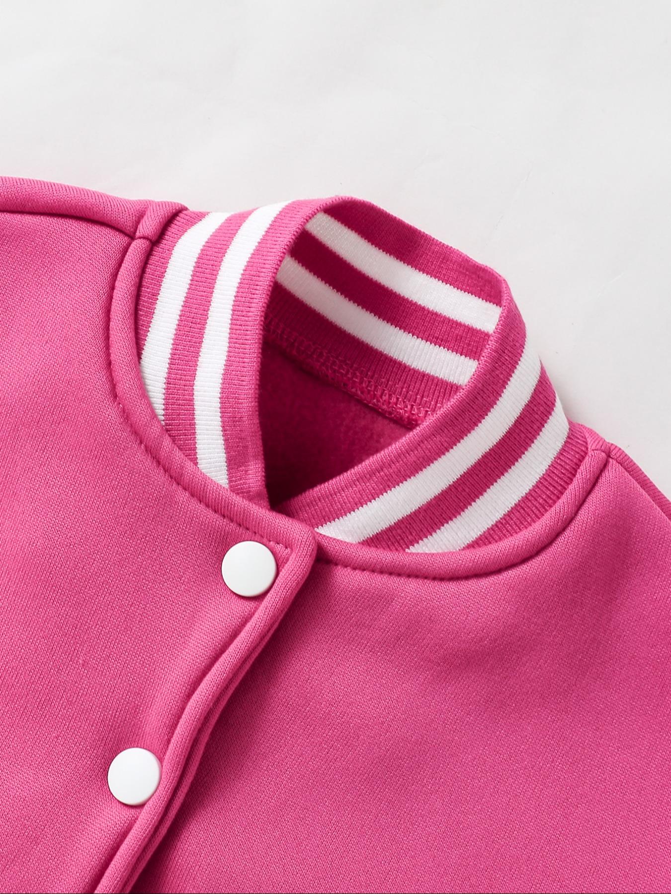 Girls Short Baseball Jacket Coat, Casual Sports School Uniform with Witch Design, Elastic Fabric, Youth Fashion Outerwear