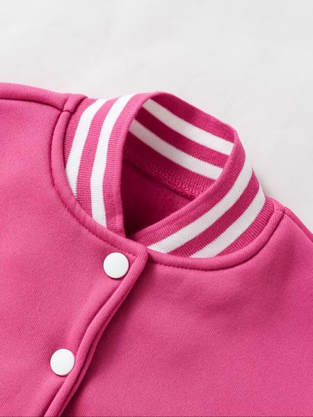 Girls Short Baseball Jacket Coat, Casual Sports School Uniform with Witch Design, Elastic Fabric, Youth Fashion Outerwear