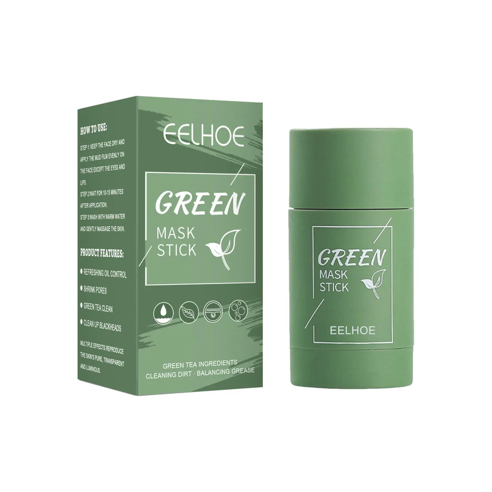 1PC Green Tea & Eggplant Clay Mask Stick – Deep Cleansing for Oily & Acne-Prone Skin | Purifies Pores, Controls Shine, Brightens Skin | Vegan & Cruelty-Free