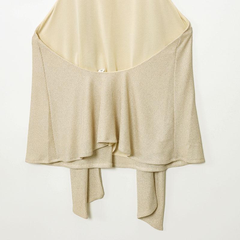 Beige Top With Scarf Detail Unique Draped Scarf - Neck Sleeveless Blouse Layered Women's Piece Metallic Thread Tank Top Resort Vests Elegant Spaghetti Strap