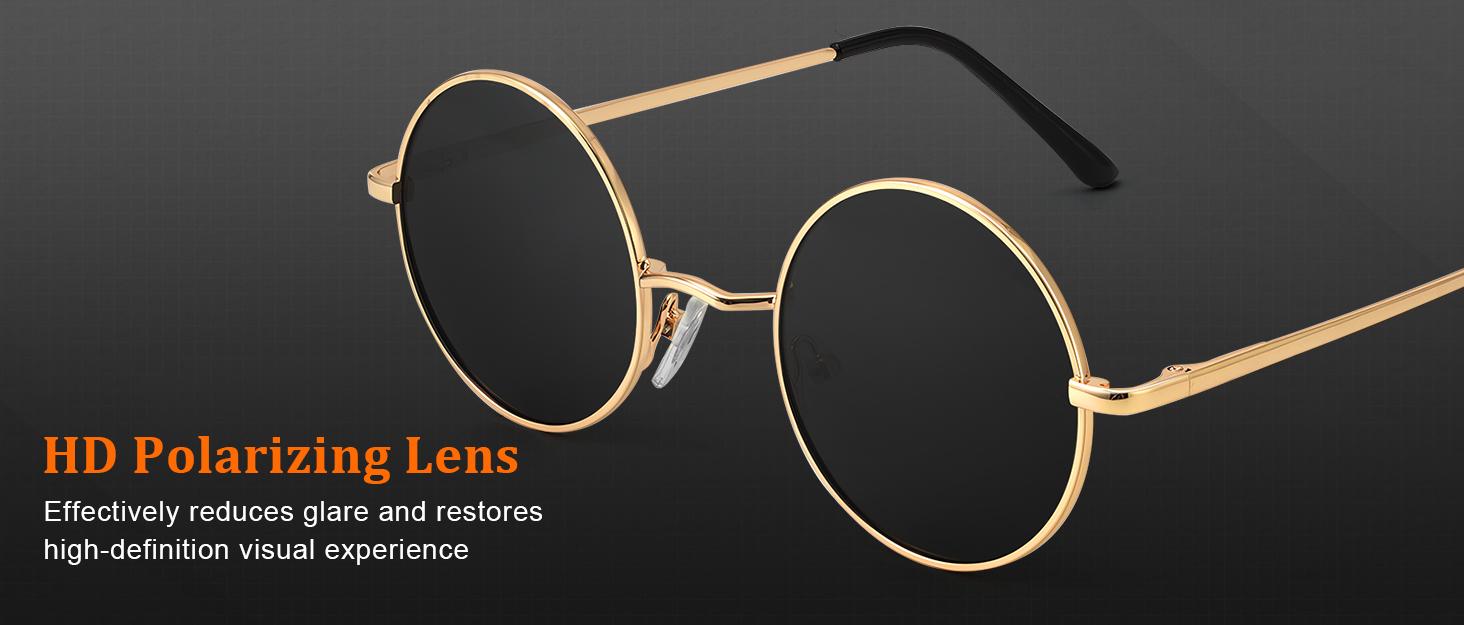 KALIYADI Black Retro Sunnies PolarizedSunglasses UV  400 Metallic Texture Retro Fashion for Women Men (S36)