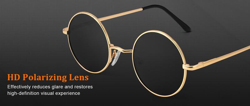 KALIYADI Black Retro Sunnies PolarizedSunglasses UV  400 Metallic Texture Retro Fashion for Women Men (S36)