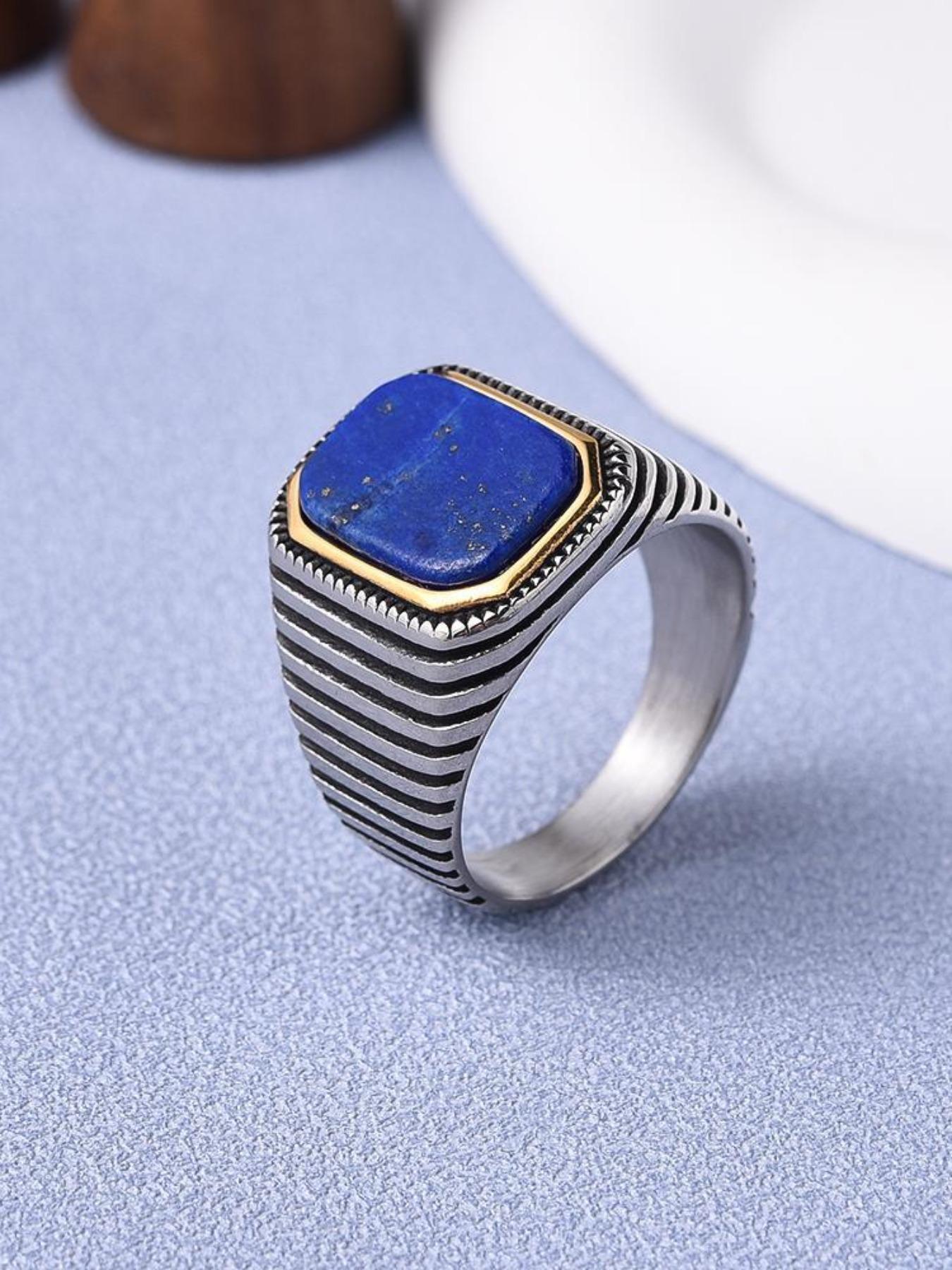 Men's Luxury Gemstone Ring, 18K Gold Plated Stainless Steel, Red Corundum Square Diamond with Strong Design Sense