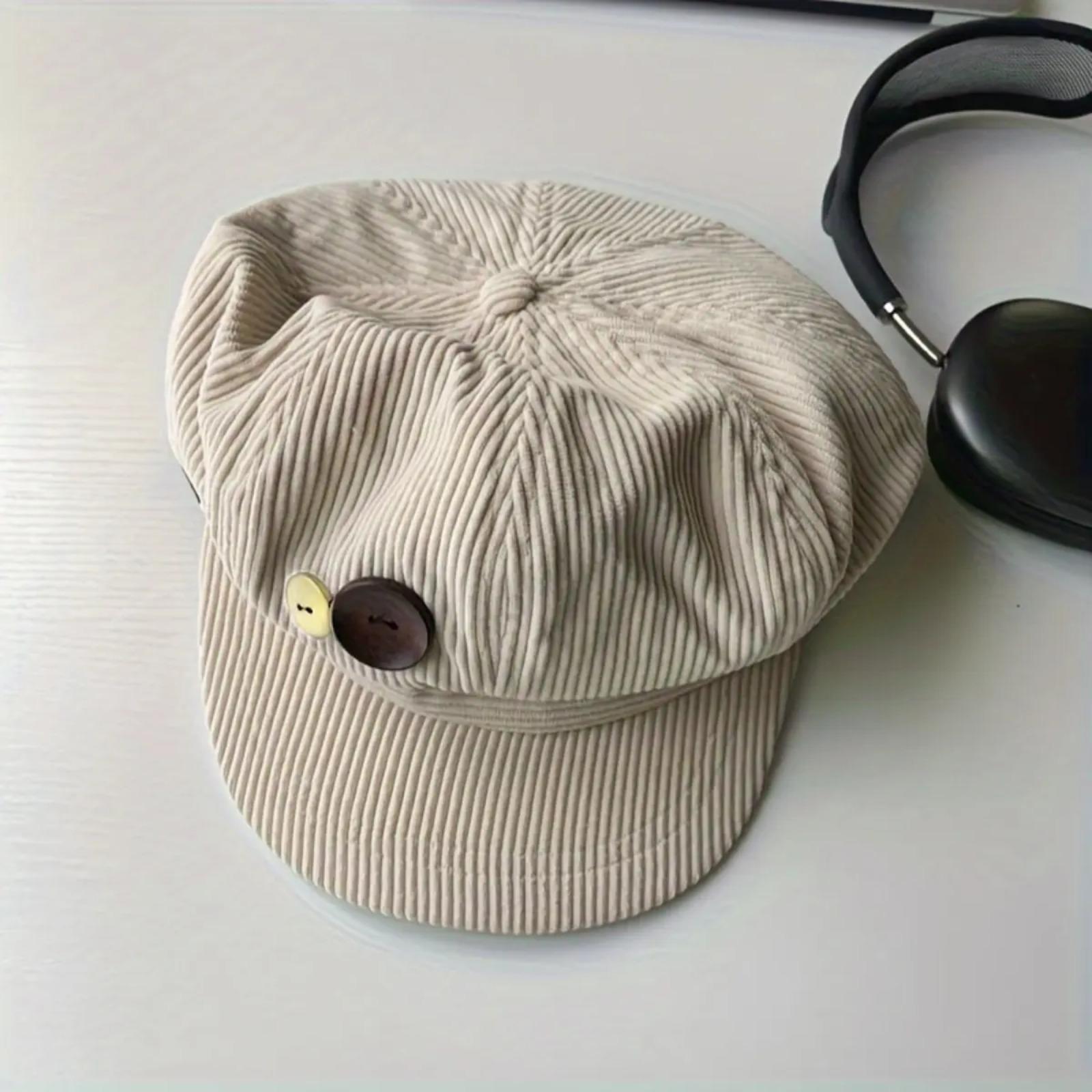 Unisex Vintage Octagonal Beret - Japanese Style Button-Top Baker Boy Newsboy Cap, Soft Flannel Artist Hat, Lightweight Comfortable Fall Streetwear Hat for Women, Travel & Photoshoot Outfits, Hats For Women