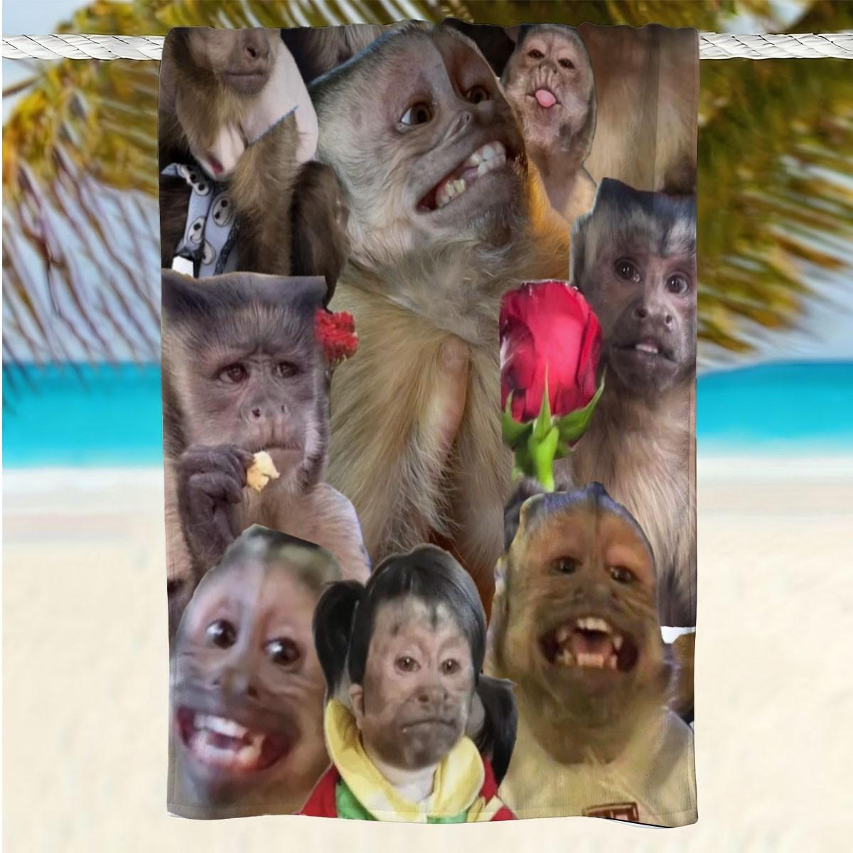 Funny Monkey Patch Beach Towel, High Weight Quick-Dry Fabric, Soft Skin-Friendly, Absorbent and Fast Drying, Reusable Gift for Memes Fans