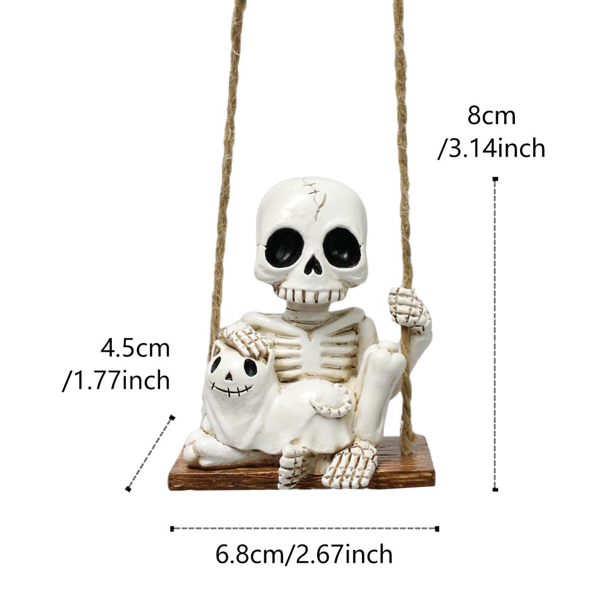 Outdoor Swing Skull Cat Ornament, Spring Garden Courtyard Hanging Skull Statue, Fun Small Skull Decor, Halloween Decoration