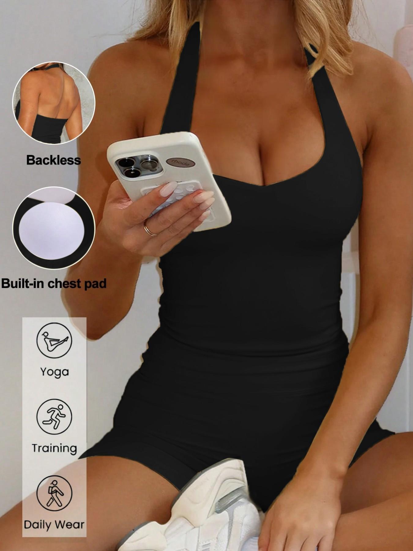 Sexy Backless Halter Top Set for Women, Seamless Tight-Fitting Shorts, Casual Yoga Running Pilates, Comfortable Daily Wear
