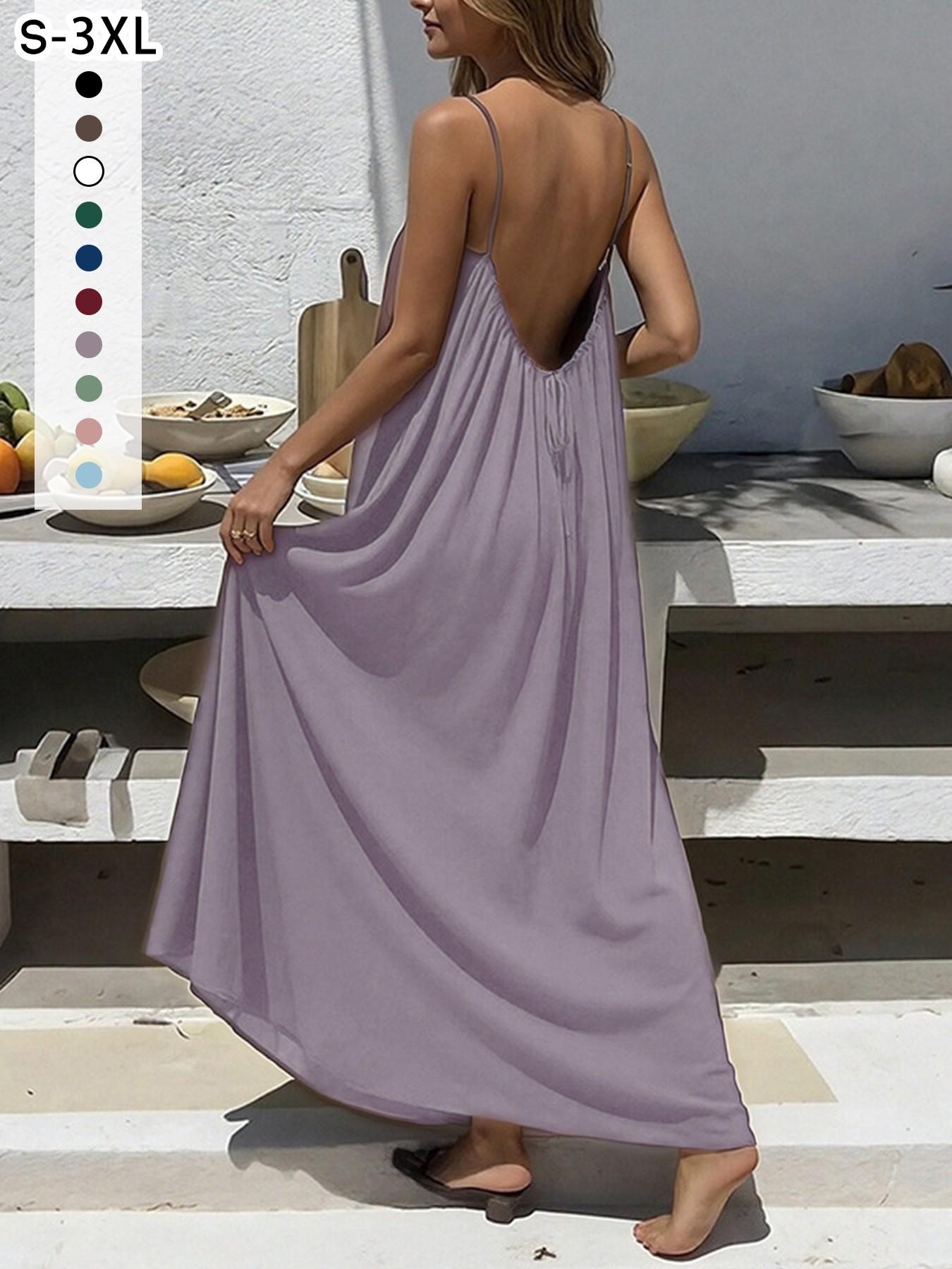 New Women's Backless Strap Dress, Loose Fit Homewear, Sexy Sleepwear, Beach Cover-Up, Multiple Colors & Sizes Available