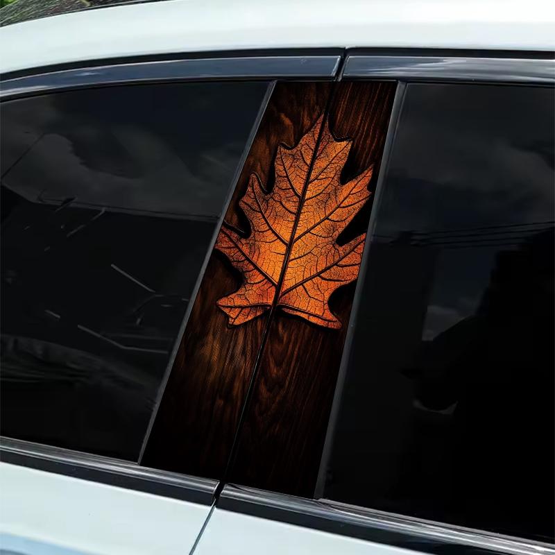 2Pcs Wood Embossed Maple Leaf Car Sticker - Durable Vinyl Sticker ...