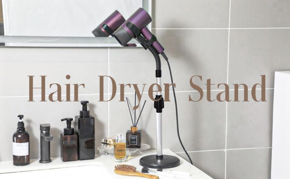 Hair Dryer Stand, 360 Degree Rotating Lazy Hair Dryer Stand Hand Free With Heavy Base, Hands-Free Blow Dryer Holder Countertop, Adjustable Height Countertop Stand