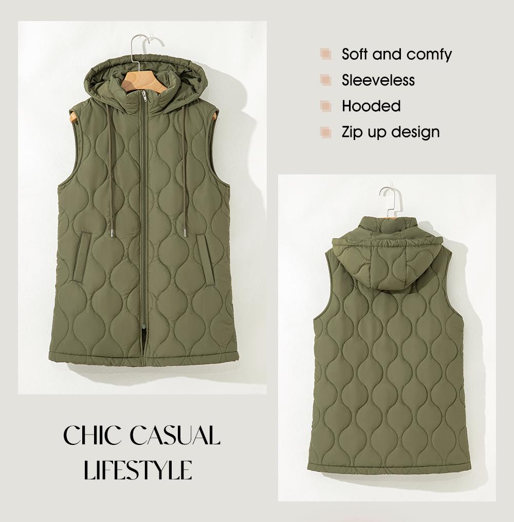 EVALESS Long Puffer Vest Jacket for Women,Zip Up Sleeveless Hooded Puffer Jacket,Lightweight Quilted Winter Coat Outerwear,2026 Womenswear Fall Winter Outfits Chic Tops