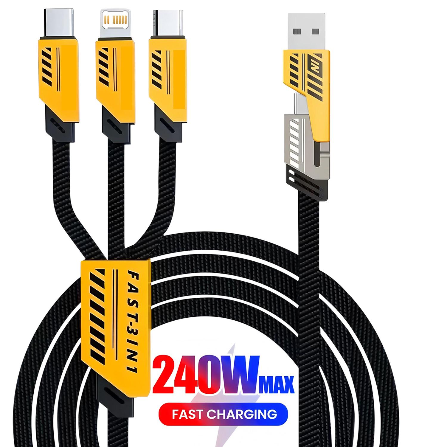 240w Super Fast Charging Cable with Nylon Braided Design, Durable Universal PD USB Charger for Type-C Micro iOS, 1.2 Meters Long, Available in 1 or 2 Pcs Set