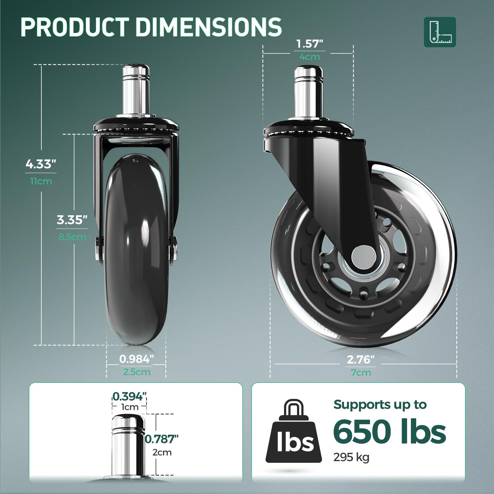 GTPLAYER Office Chair Wheels Set of 5 3Inch Casters for Hardwood Floors and Carpet,150 Lbs Load Capacity, Universal Fit for Most Chairs Heavy Duty Parts