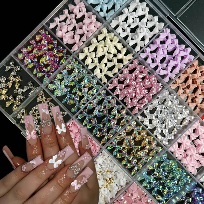 1Box 3D Classic Bowknots Resin Nail Charms Sold Color Ribbon Bow Light Luxury Hollowed Butterfly Alloy Nail Art Decorations DIY Manicure Supplies Nail Art Design