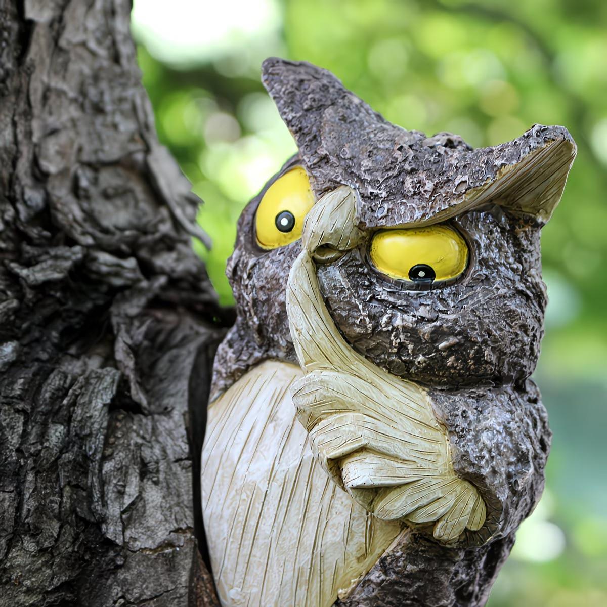 1pc Hide and Seek Owl Resin Craft, Spring Garden Big Tree Decoration, Owl Tree Hanging, Home Fun Owl Wall Hanging, Pure Handmade Craft
