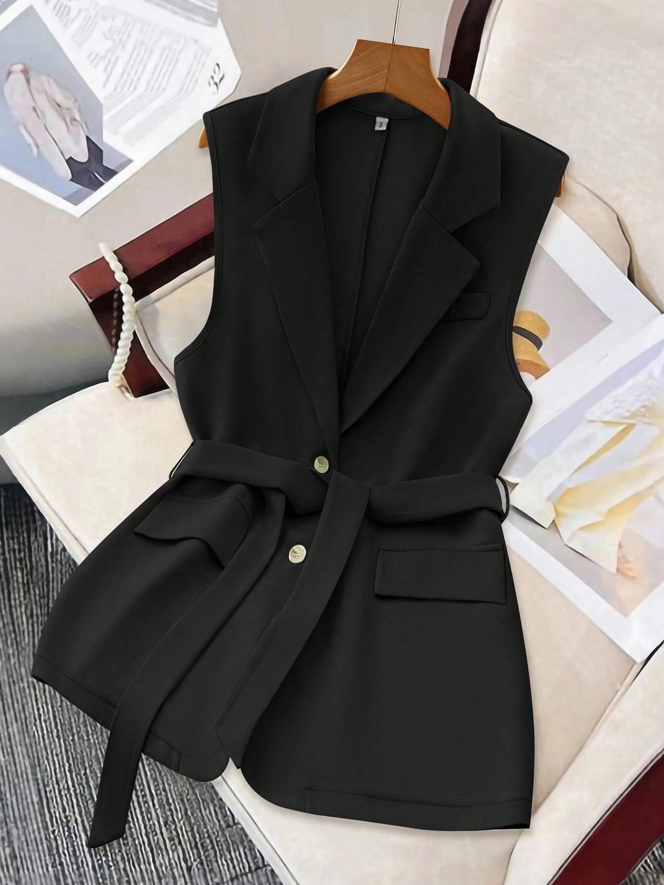 Women's Fashion Suit Vest, New Spring Autumn Casual Sleeveless Outerwear, Waist Cinching Slimming Design, Perfect for Daily Wear