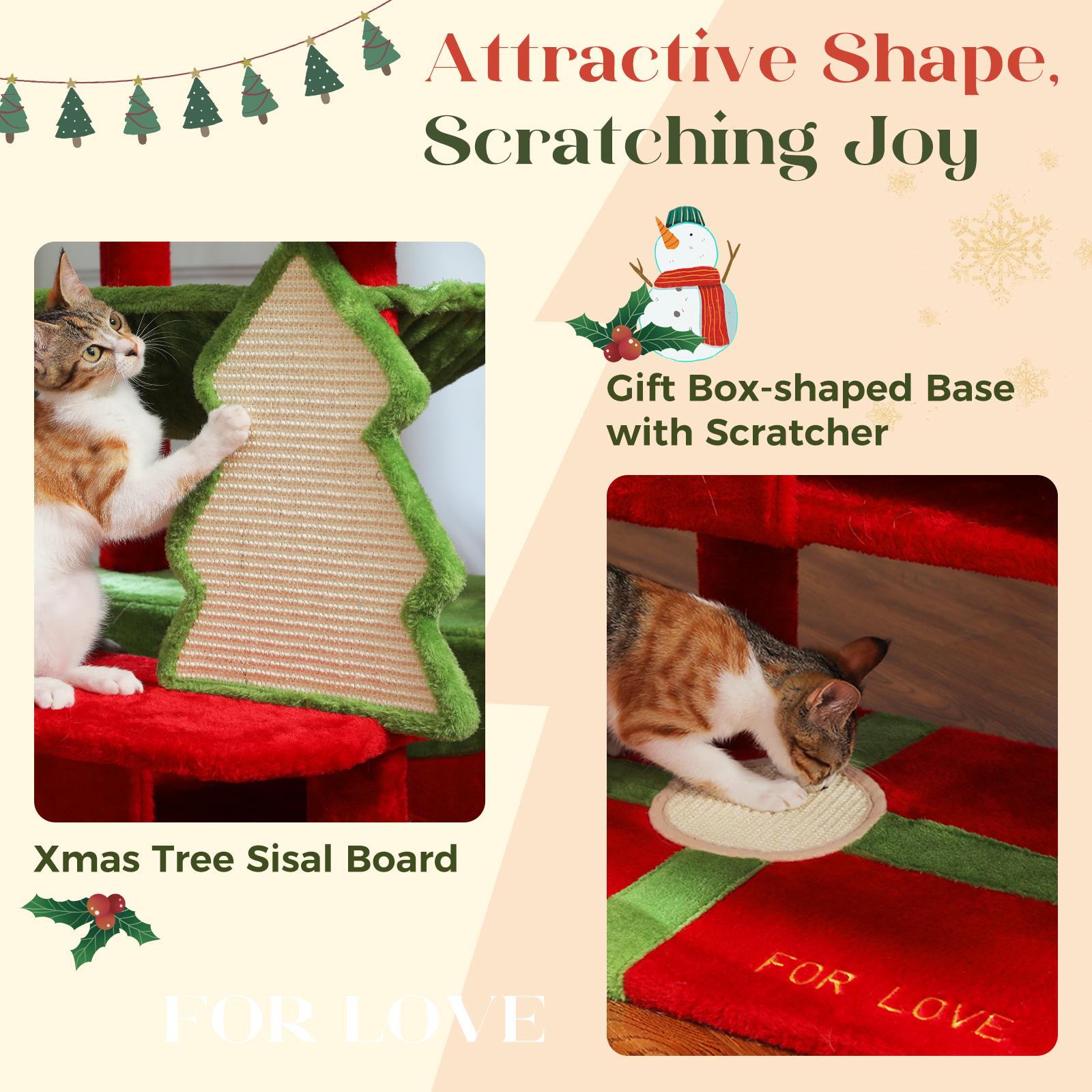 Large cat tree for large cats, litter box with sisal-covered scratching post and scratching pad, 2 padded perches, double litter box and cat basket for indoor cats