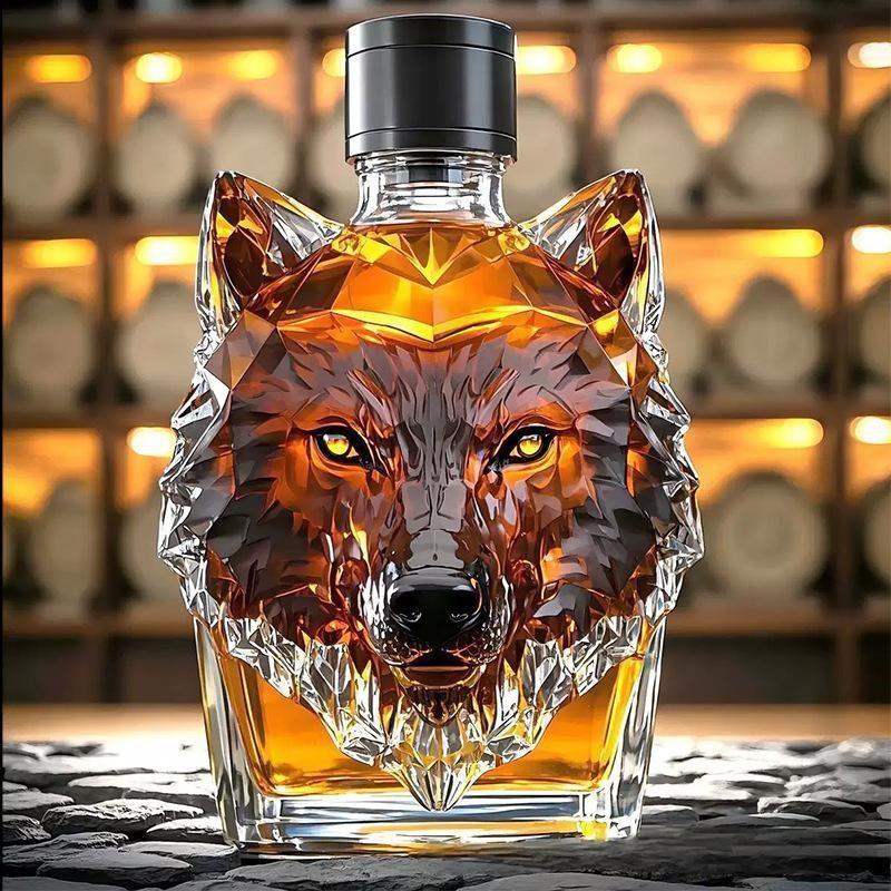Luxury Wolf Crested Whiskey Bottle, Exquisite Animal Shaped Decanter, Premium Collector's Item, Home Bar Centerpiece, Unique Gift Idea