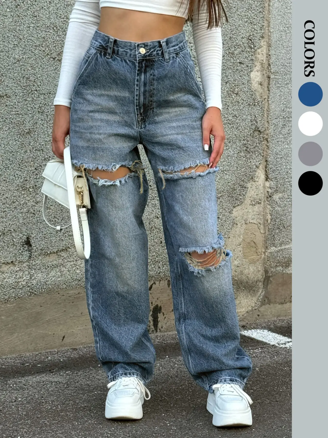 Women's Ripped Denim Jeans, Y2K Casual Fashion Pants for Daily Wear, Ladies Bottoms for All Seasons