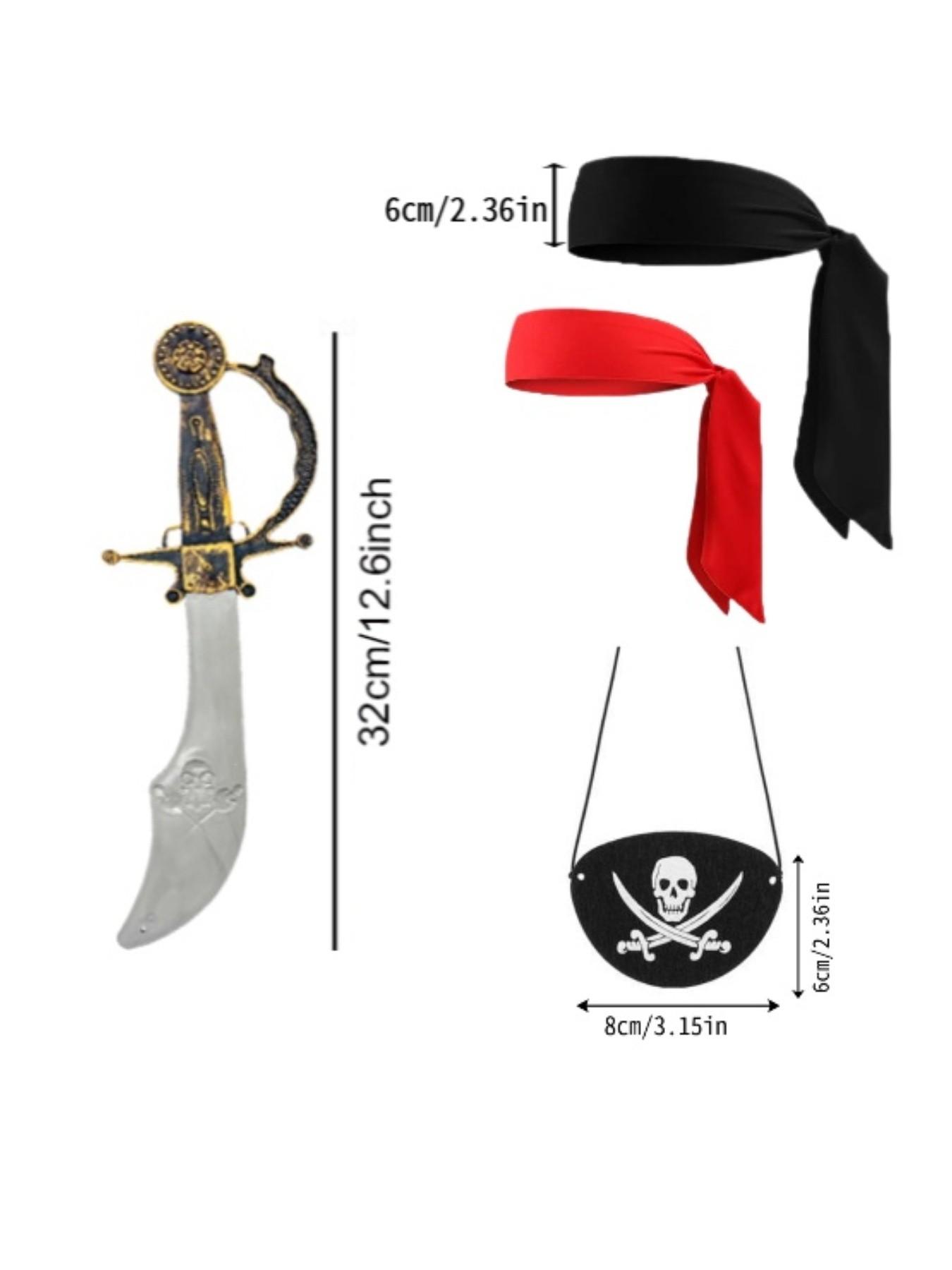 3-Piece Pirate Costume Set for Women and Men, Halloween Party Accessories, Pirate Hat Eye Mask Fake Knife, Role Play Cosplay