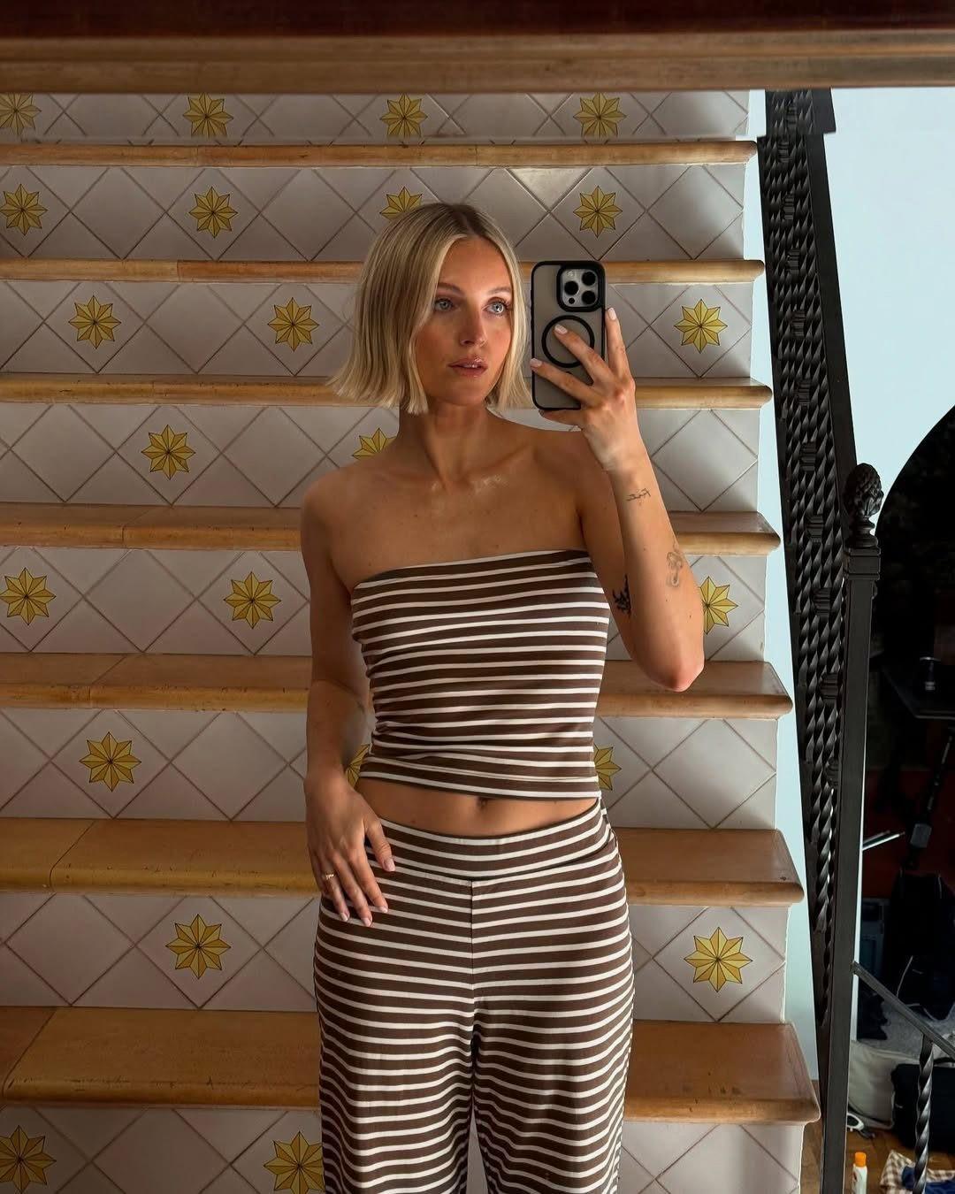 Women's Striped Print Crop Tube Top & Wide Leg Pants Set, Street Fashion Casual Two-piece Set for Daily Wear, Women's Summer Clothes, Cute Summer Outfit Women's Striped Print Crop Tube Top & Wide Leg Pants Set, Street Fashion Casual Two-piece Set for Daily Wear, Women's Summer Clothes, Cute Summer Outfit