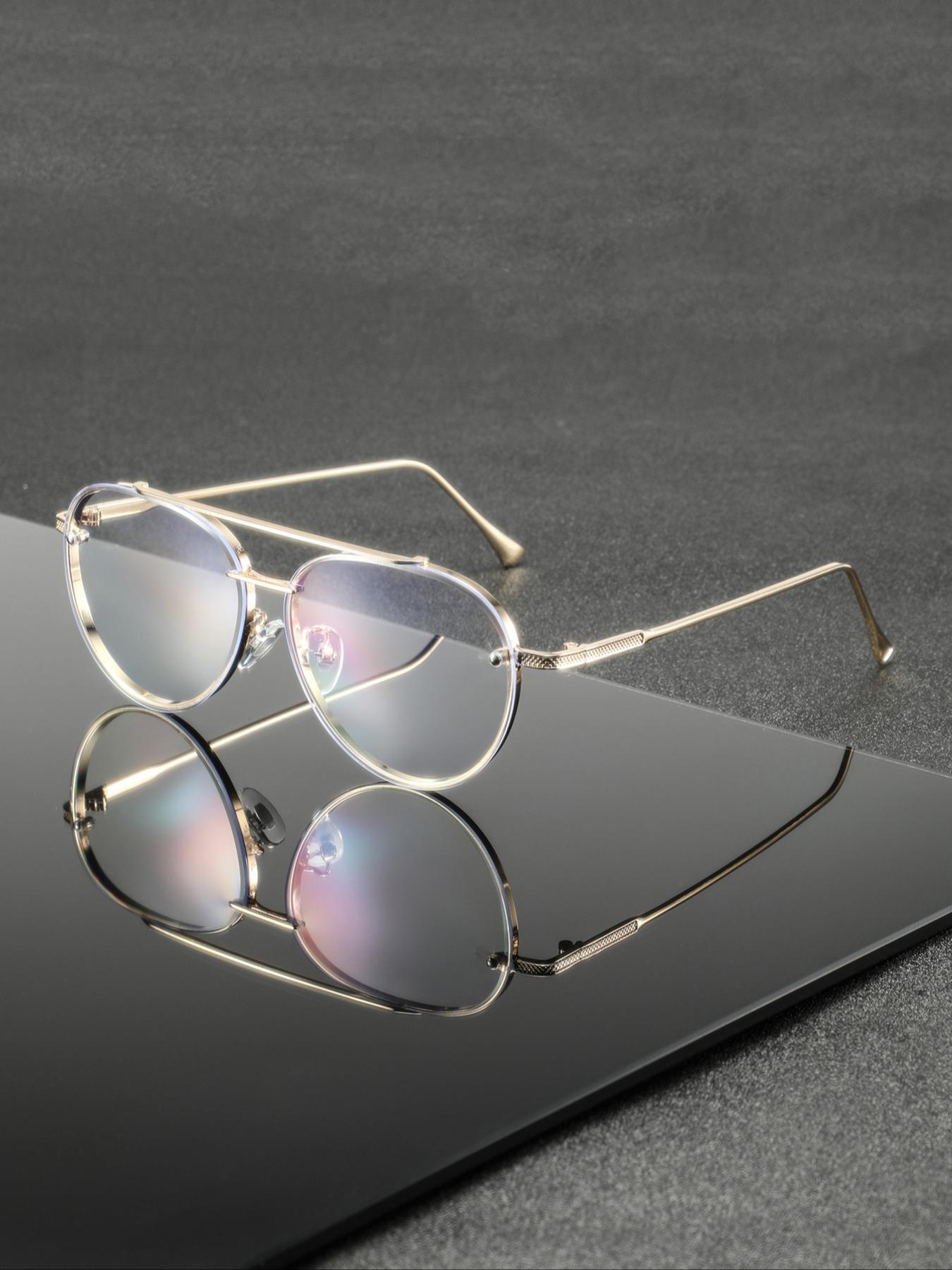 Men's Metal Dual Beam Oval Full Frame Glasses, Durable Steel Frames, Narrow Design, High-Quality Fashion Eyewear, Trendy Casual Eyeglasses, Suitable for Business Meetings and Daily Commute